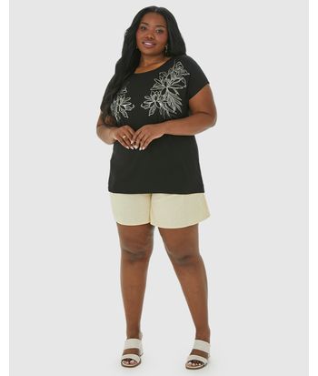 Camiseta Feminina Plus Size Estampa Metalizada Em Viscose Stretch