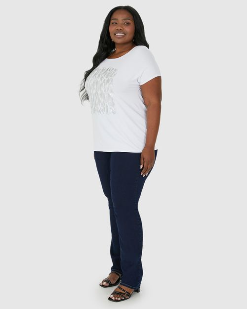 Camiseta Feminina Plus Size Estampa Metalizada Em Viscose Stretch