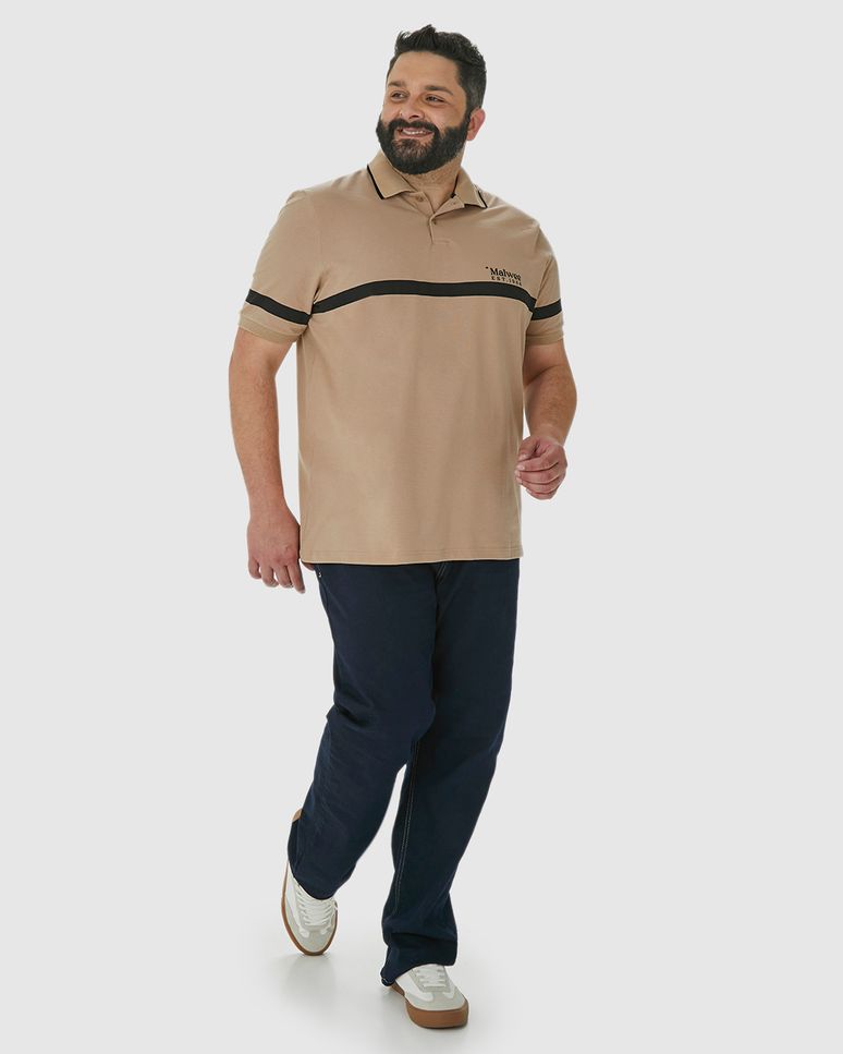Camisa Polo Masculina Plus Size Listra Frontal Em Piquet Stretch