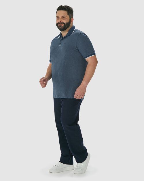 Camisa Polo Masculina Plus Size Abertura Lateral Em Malha Texturizada