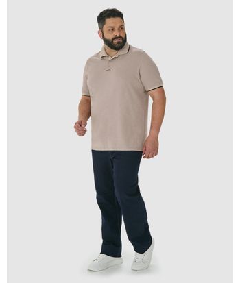 Camisa Polo Masculina Plus Size Abertura Lateral Em Malha Texturizada