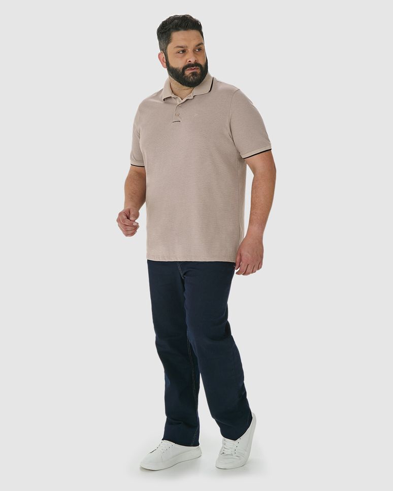 Camisa Polo Masculina Plus Size Abertura Lateral Em Malha Texturizada
