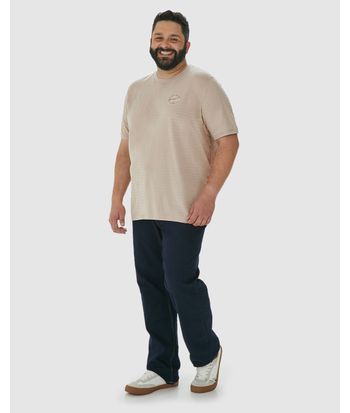 Camiseta Masculina Plus Size Estampa Peitoral Em Malha Listrada