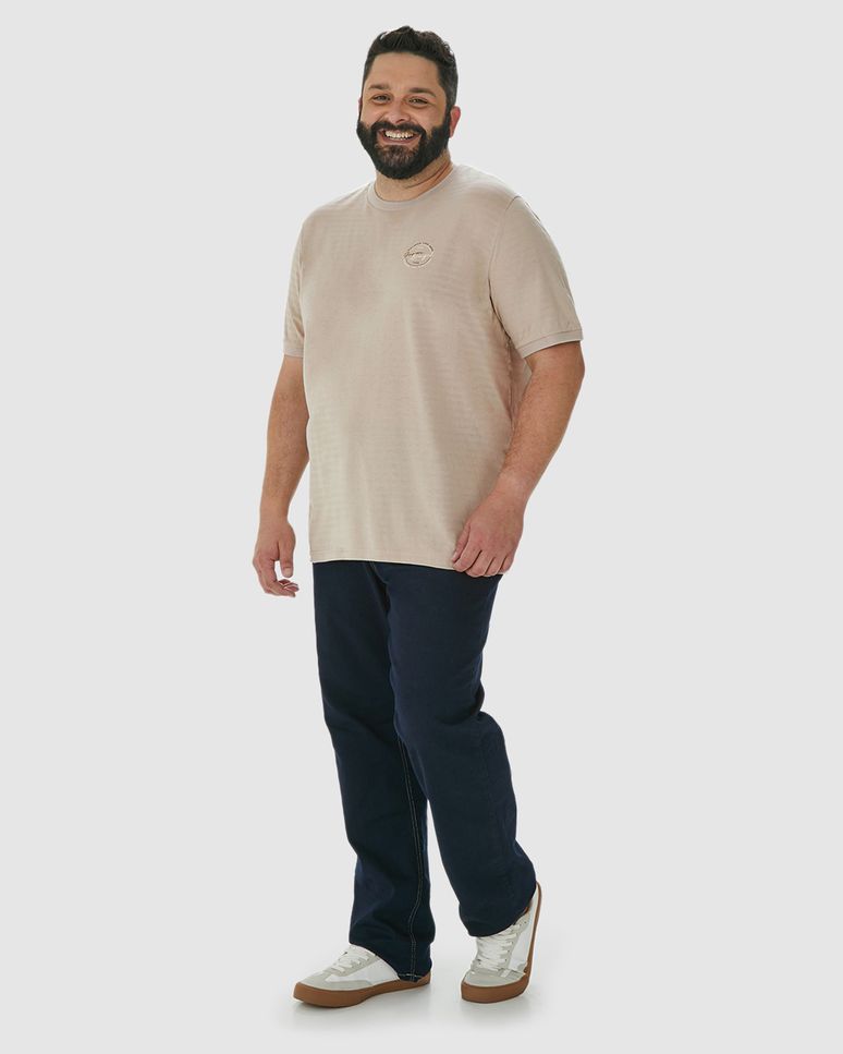 Camiseta Masculina Plus Size Estampa Peitoral Em Malha Listrada