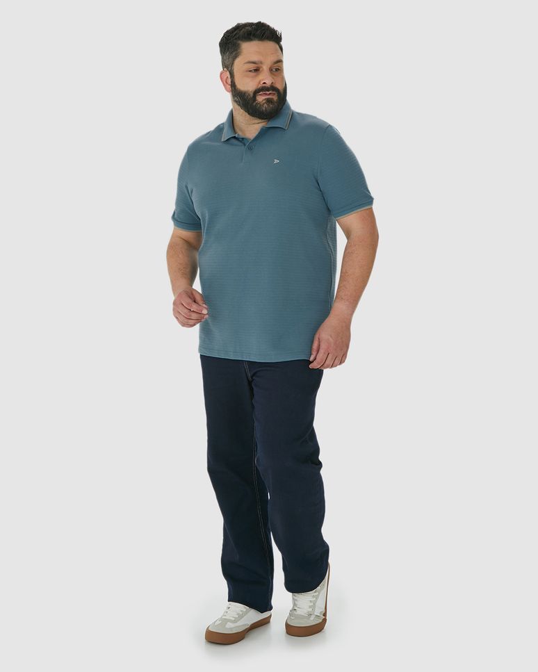 Camisa Polo Masculina Plus Size Bordado Peitoral Em Piquet Listrado