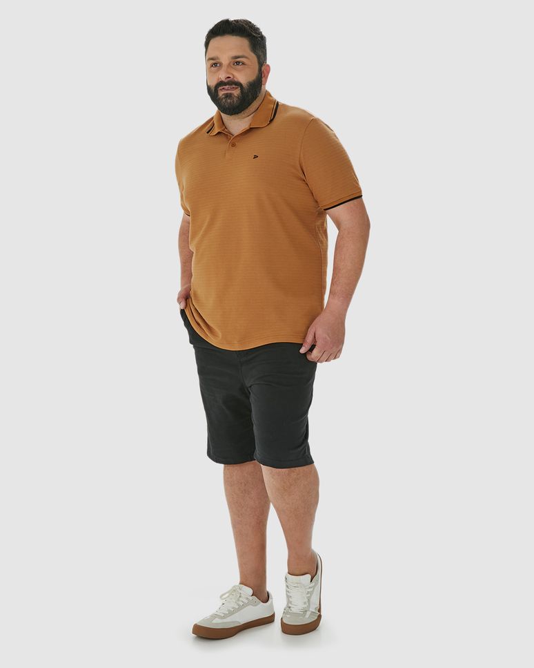 Camisa Polo Masculina Plus Size Bordado Peitoral Em Piquet Listrado