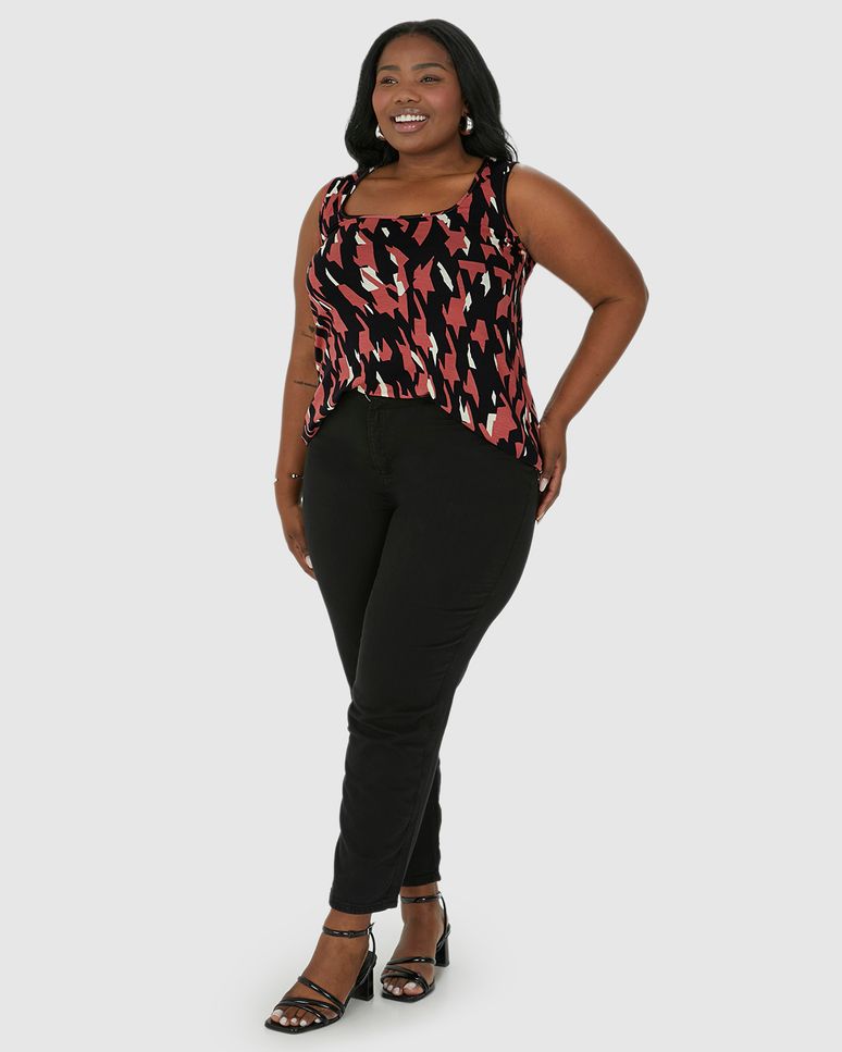 Regata Feminina Plus Size Estampada Decote Quadrado Em Viscose Stretch