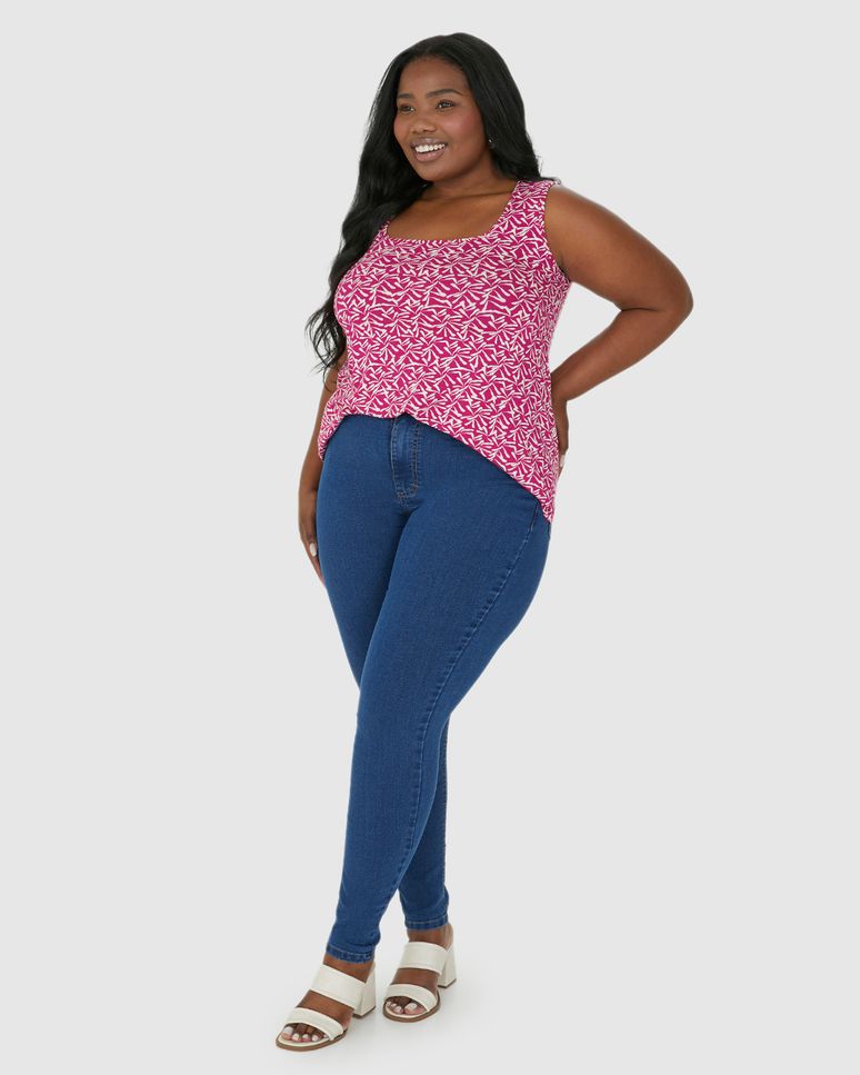 Regata Feminina Plus Size Estampada Decote Quadrado Em Viscose Stretch