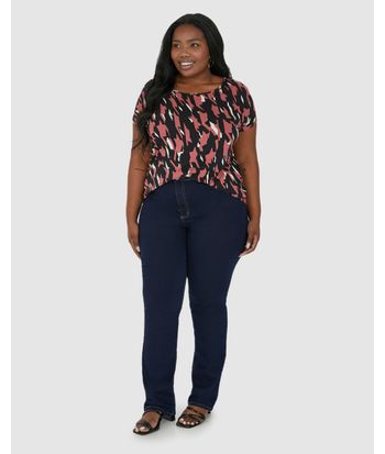 Blusa Feminina Plus Size Estampada Cava Japonesa Em Viscose Stretch