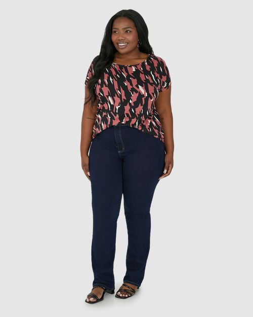 Blusa Feminina Plus Size Estampada Cava Japonesa Em Viscose Stretch