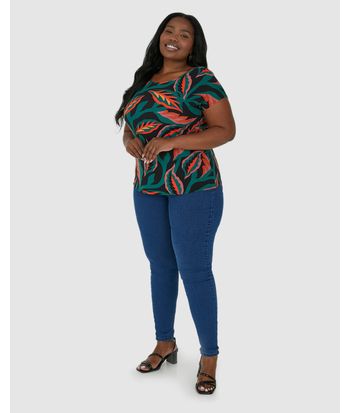 Blusa Feminina Plus Size Folhagem Cava Japonesa Em Viscose Stretch