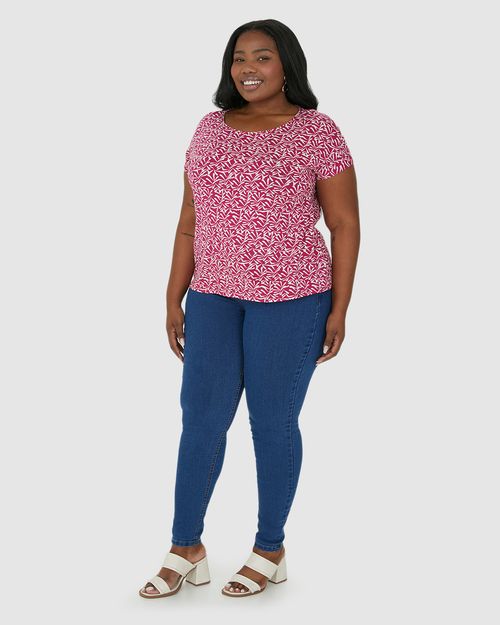 Blusa Feminina Plus Size Estampada Cava Japonesa Em Viscose Stretch