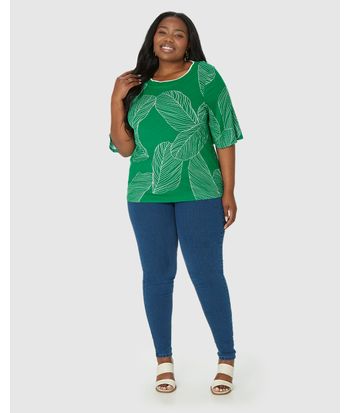 Blusa Feminina Plus Size Ampla Gola Redonda Retilínea Em Viscose Canelada