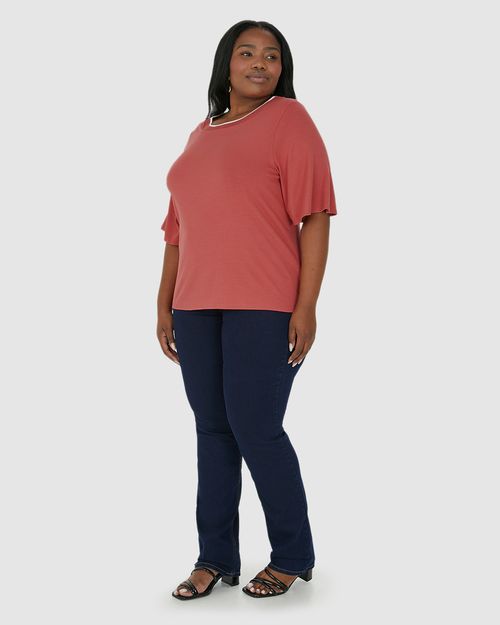 Blusa Feminina Plus Size Ampla Gola Redonda Retilínea Em Viscose Canelada