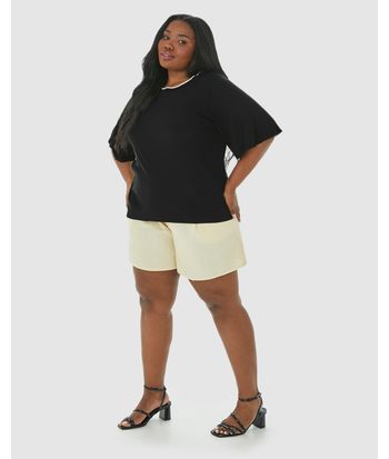 Blusa Feminina Plus Size Ampla Gola Redonda Retilínea Em Viscose Canelada