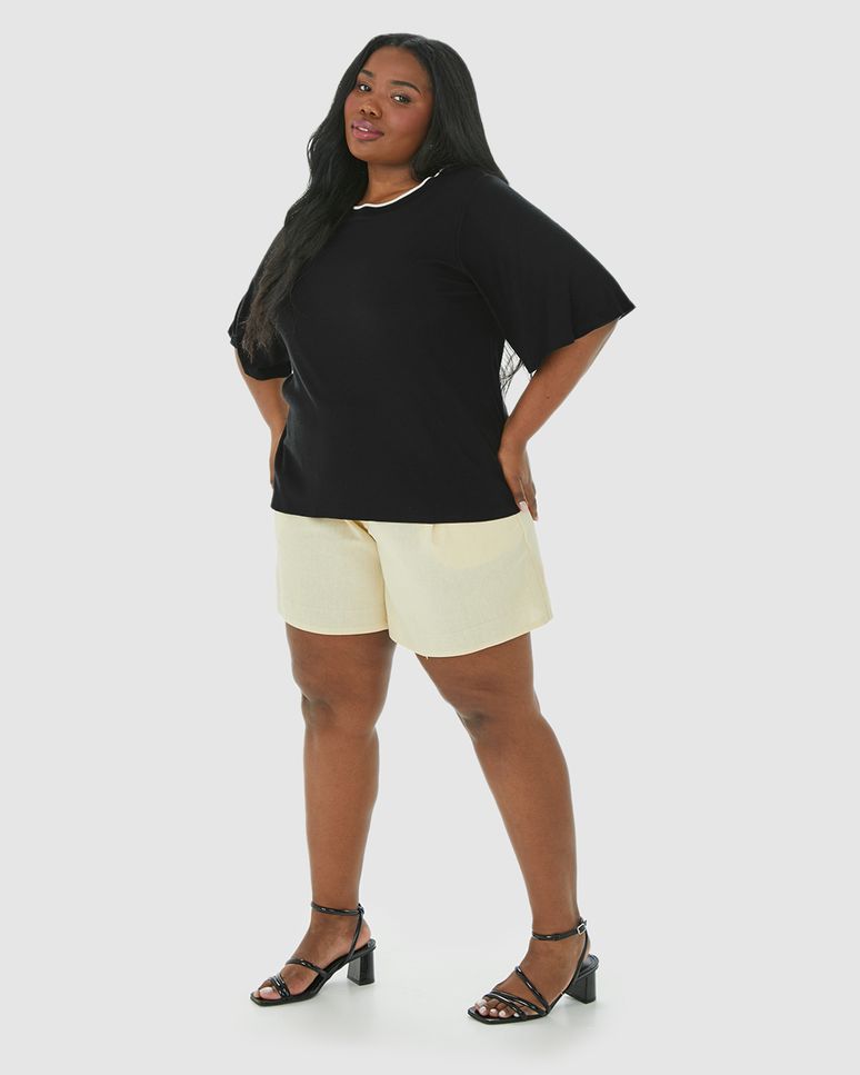 Blusa Feminina Plus Size Ampla Gola Redonda Retilínea Em Viscose Canelada