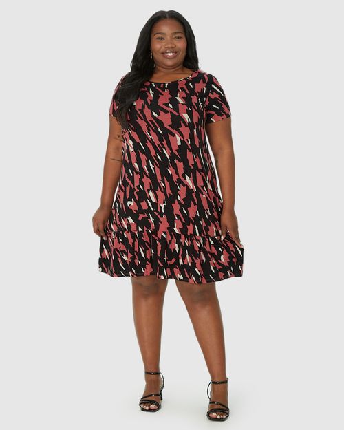 Vestido Feminino Plus Size Estampado Evasê Em Viscose Stretch