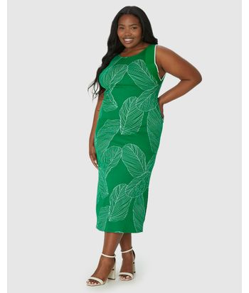 Vestido Midi Feminino Plus Size Reto Em Malha Viscose Canelada
