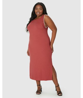 Vestido Midi Feminino Plus Size Reto Em Malha Viscose Canelada