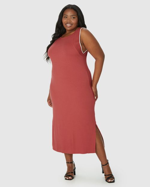 Vestido Midi Feminino Plus Size Reto Em Malha Viscose Canelada