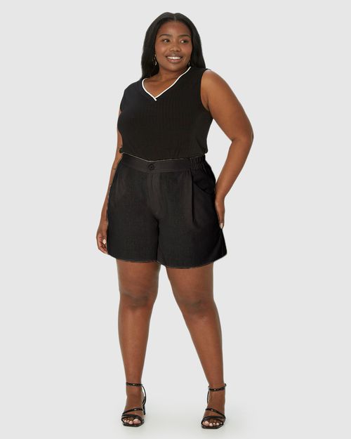 Bermuda Feminina Plus Size Reta Em Viscolinho