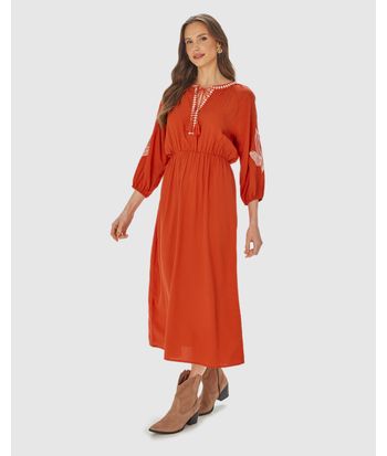 Vestido Midi Feminino Abertura Com Cordão Em Viscose
