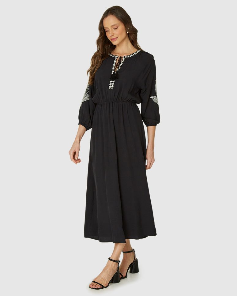 Vestido Midi Feminino Abertura Com Cordão Em Viscose