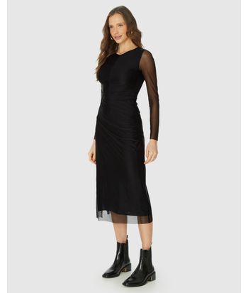 Saia Reta Feminina Fenda Lateral Em Tule Stretch