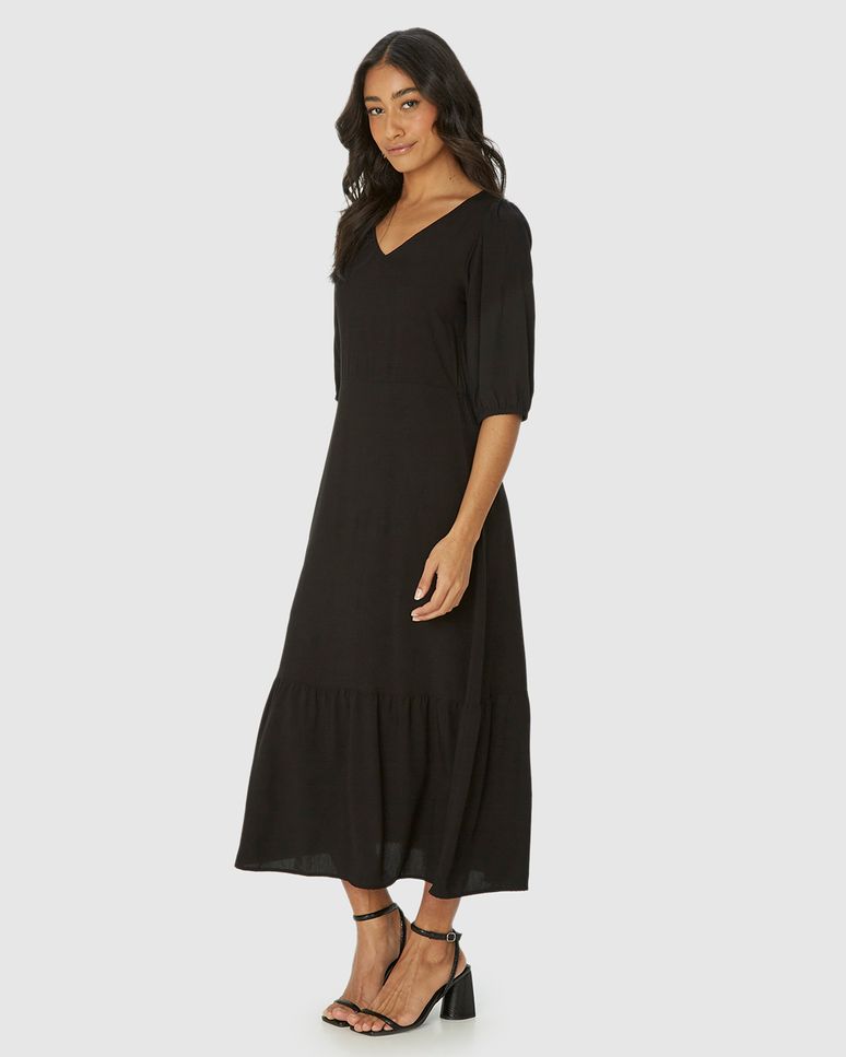 Vestido Midi Feminino Marias Manga 3/4 Em Viscose