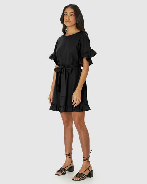 Vestido Feminino Babados Com Cinto Em Viscolinho