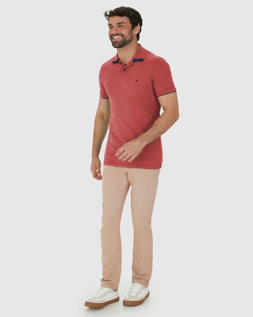 Camisa Polo Masculina Peitilho Cor Contraste Em Piquet Stretch