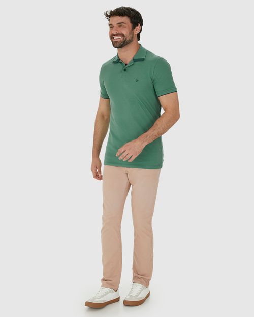 Camisa Polo Masculina Peitilho Cor Contraste Em Piquet Stretch