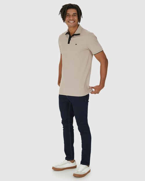 Camisa Polo Masculina Peitilho Cor Contraste Em Piquet Stretch