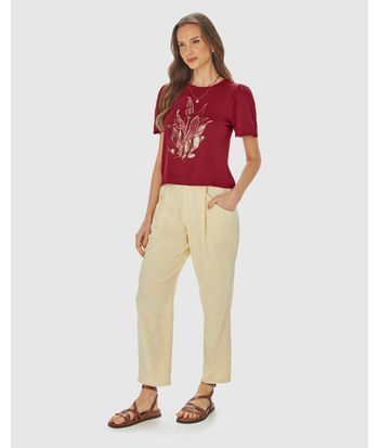 Camiseta Feminina Estampa Foil Manga Franzida Em Viscose Stretch