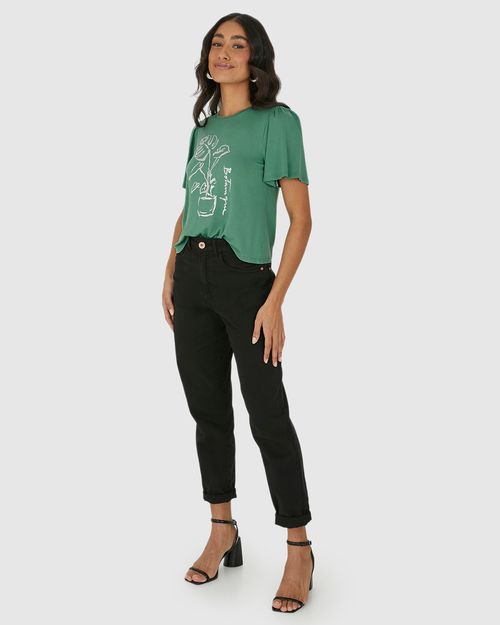 Camiseta Feminina Estampa Foil Manga Franzida Em Viscose Stretch