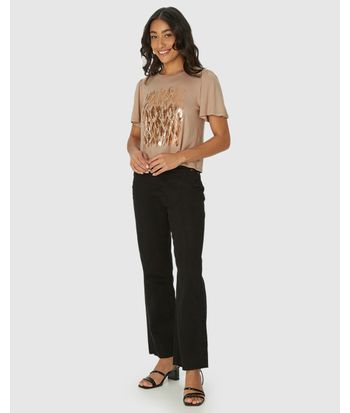 Camiseta Feminina Estampa Foil Manga Franzida Em Viscose Stretch