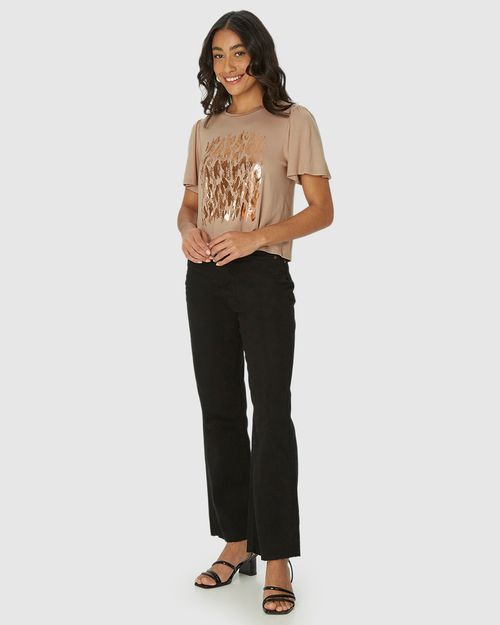 Camiseta Feminina Estampa Foil Manga Franzida Em Viscose Stretch