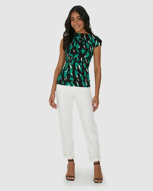 Blusa Feminina Assimétrica Com Detalhe Franzido Em Malha Viscose Canelada
