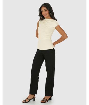 Blusa Feminina Assimétrica Com Detalhe Franzido Em Malha Viscose Canelada