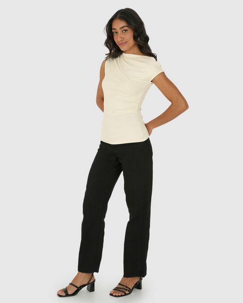 Blusa Feminina Assimétrica Com Detalhe Franzido Em Malha Viscose Canelada