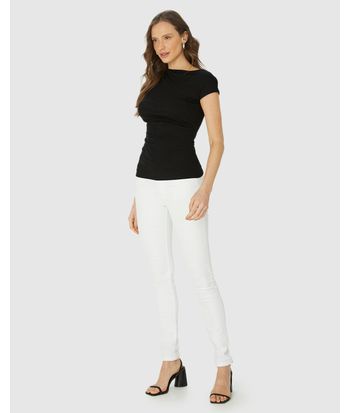 Blusa Feminina Assimétrica Com Detalhe Franzido Em Malha Viscose Canelada