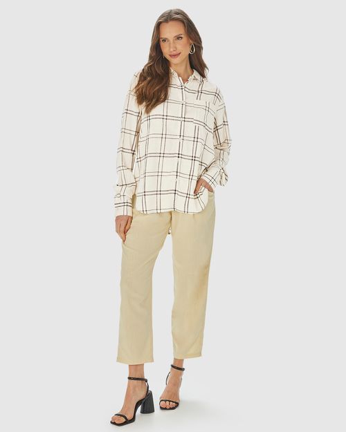 Camisa Feminina Manga Longa Xadrez Em Viscose Sarjada