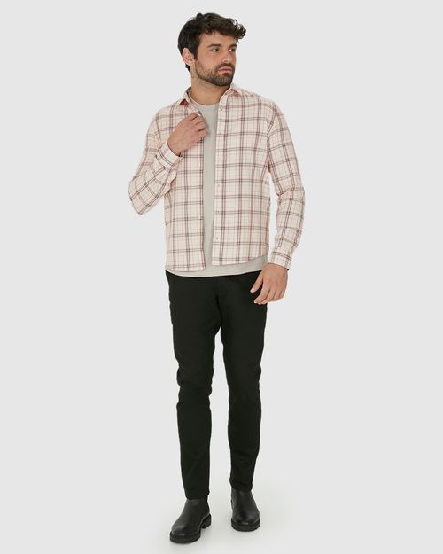 Camisa Masculina Xadrez Manga Longa Em Algodão Sarjado
