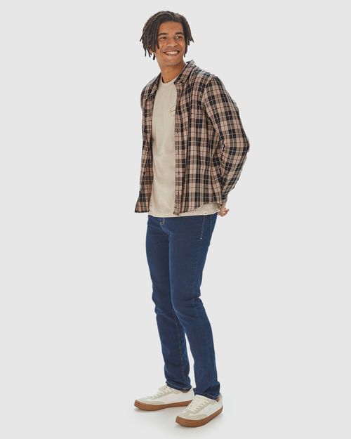 Camisa Masculina Xadrez Manga Longa Em Algodão Sarjado