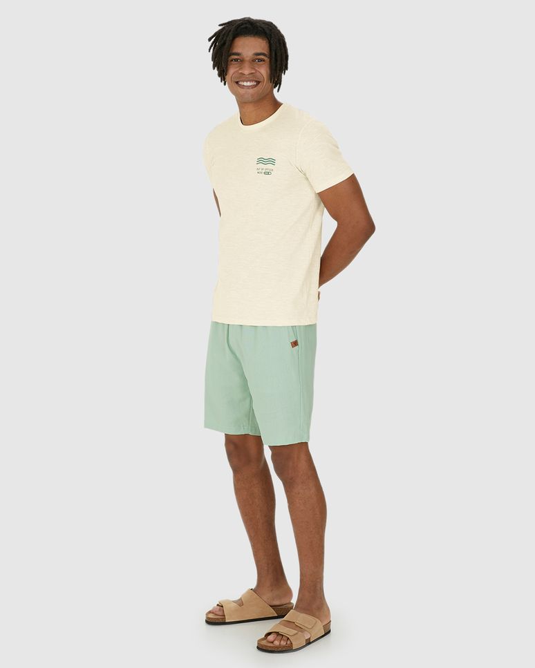 Camiseta Masculina Slim Estampa Frente E Costas Em Malha Rajada Linho