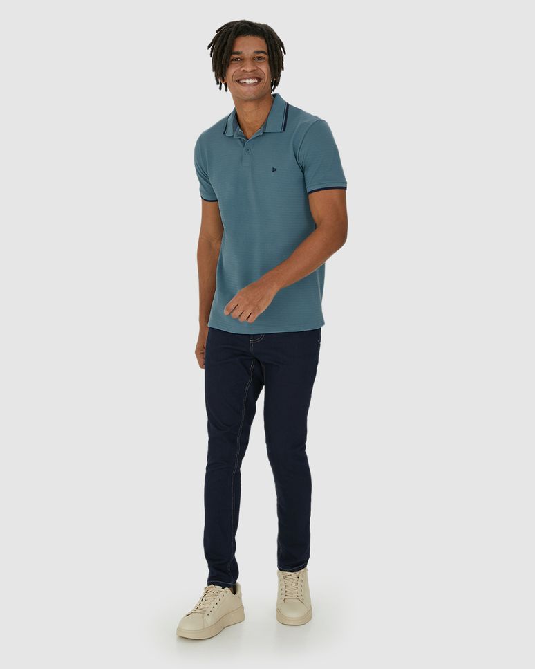 Camisa Polo Masculina Bordado Peitoral Em Piquet Listrado