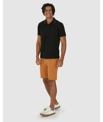 Camisa Polo Masculina Bordado Peitoral Em Piquet Listrado
