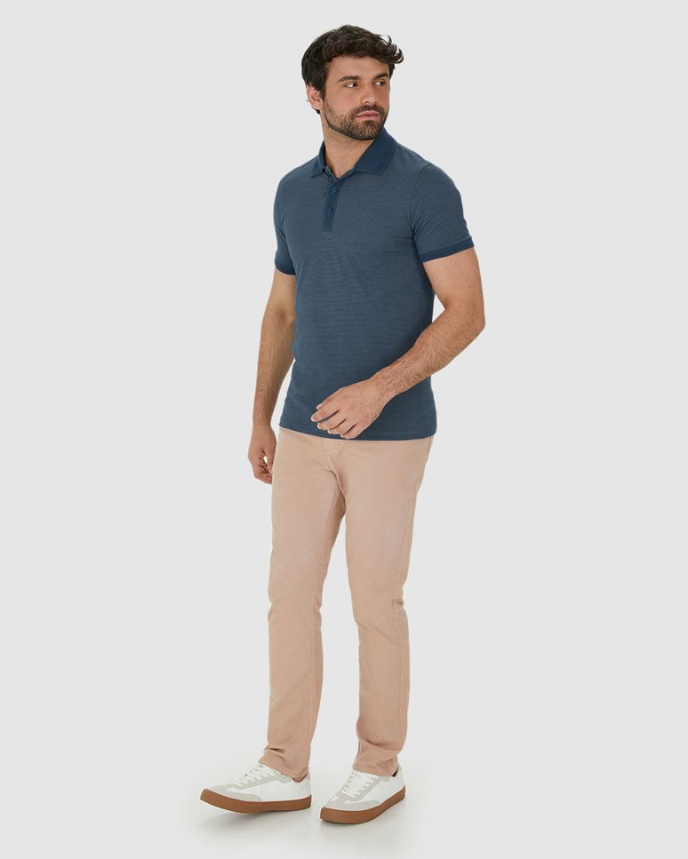 Camisa Polo Masculina Slim Em Malha Texturizada