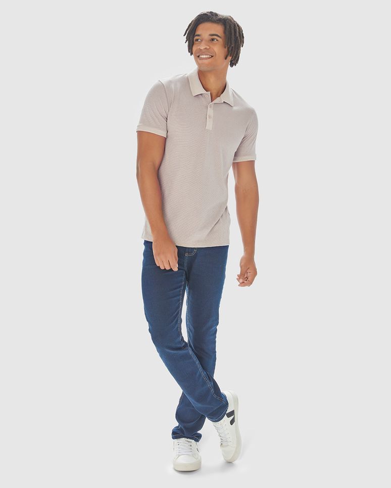 Camisa Polo Masculina Slim Em Malha Texturizada