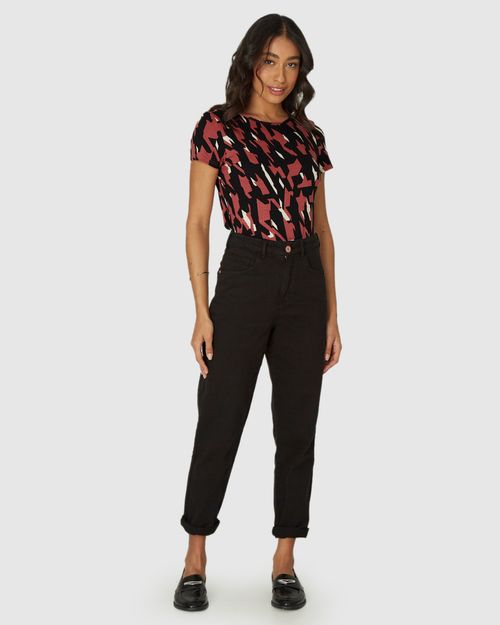 Blusa Feminina Estampada Manga Curta Em Viscose Stretch